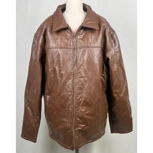Distressed Brown Leather Jacket XL Faux Fur Lined Vintage Patchwork Zip Coat